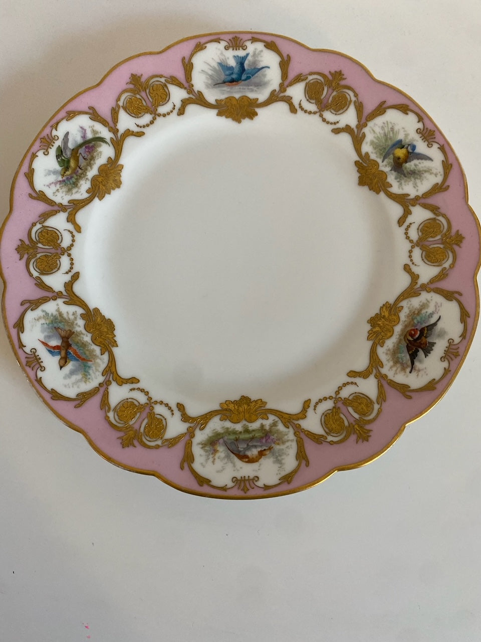 19th Century Hand-painted Pink Bird Plate