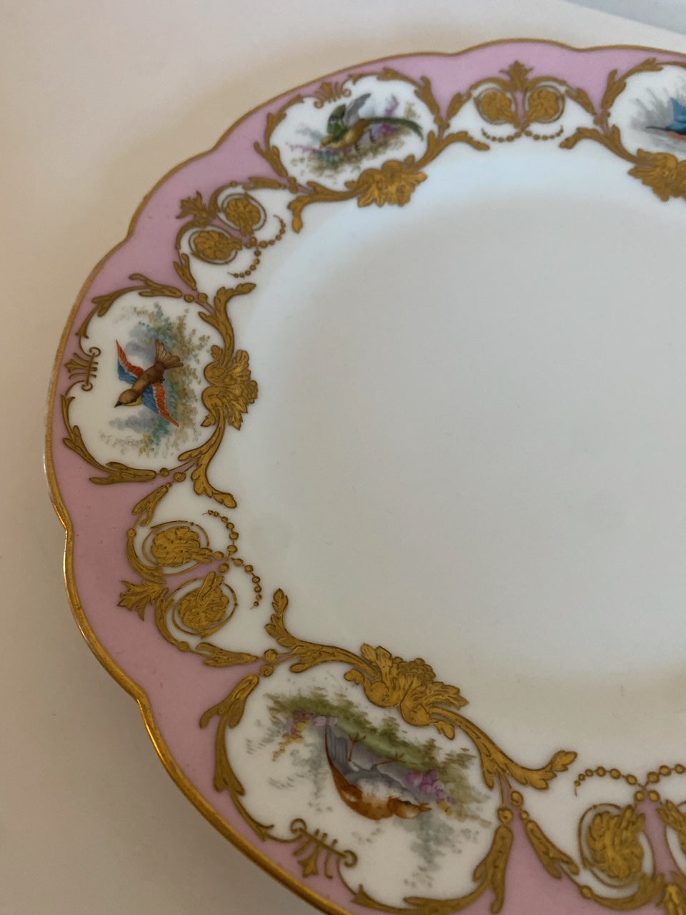 19th Century Hand-painted Pink Bird Plate