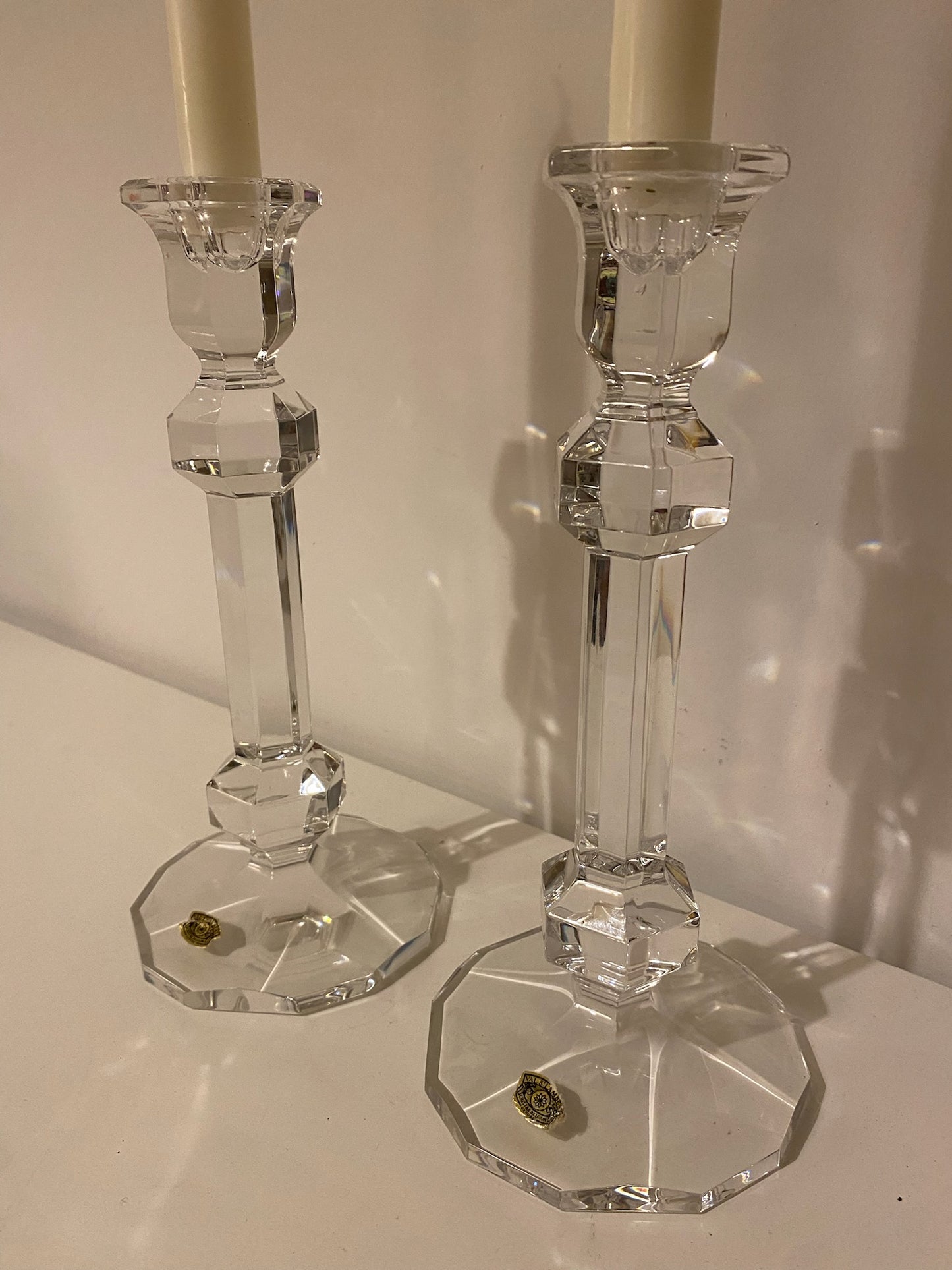 Pair of Val St Lambert Crystal Candleholders