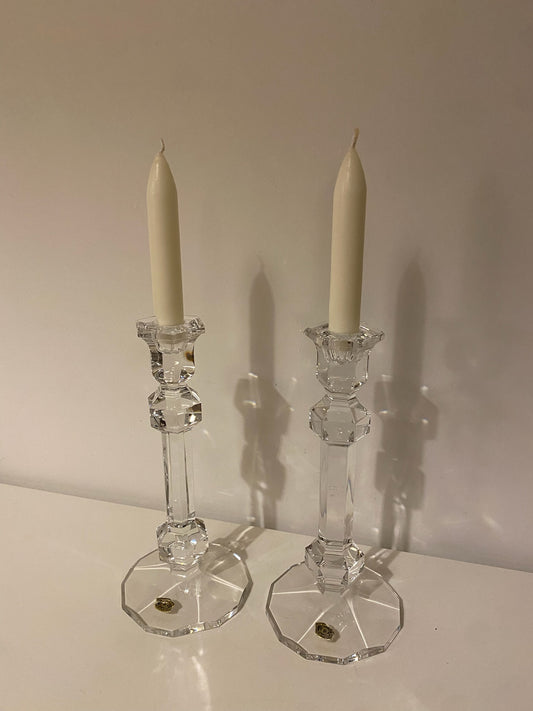 Pair of Val St Lambert Crystal Candleholders