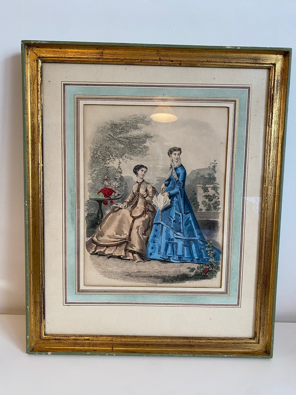 Framed Etching of Two Women in 19th Century France