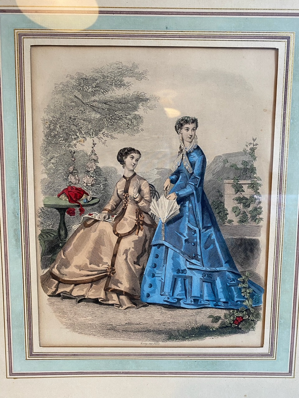 Framed Etching of Two Women in 19th Century France