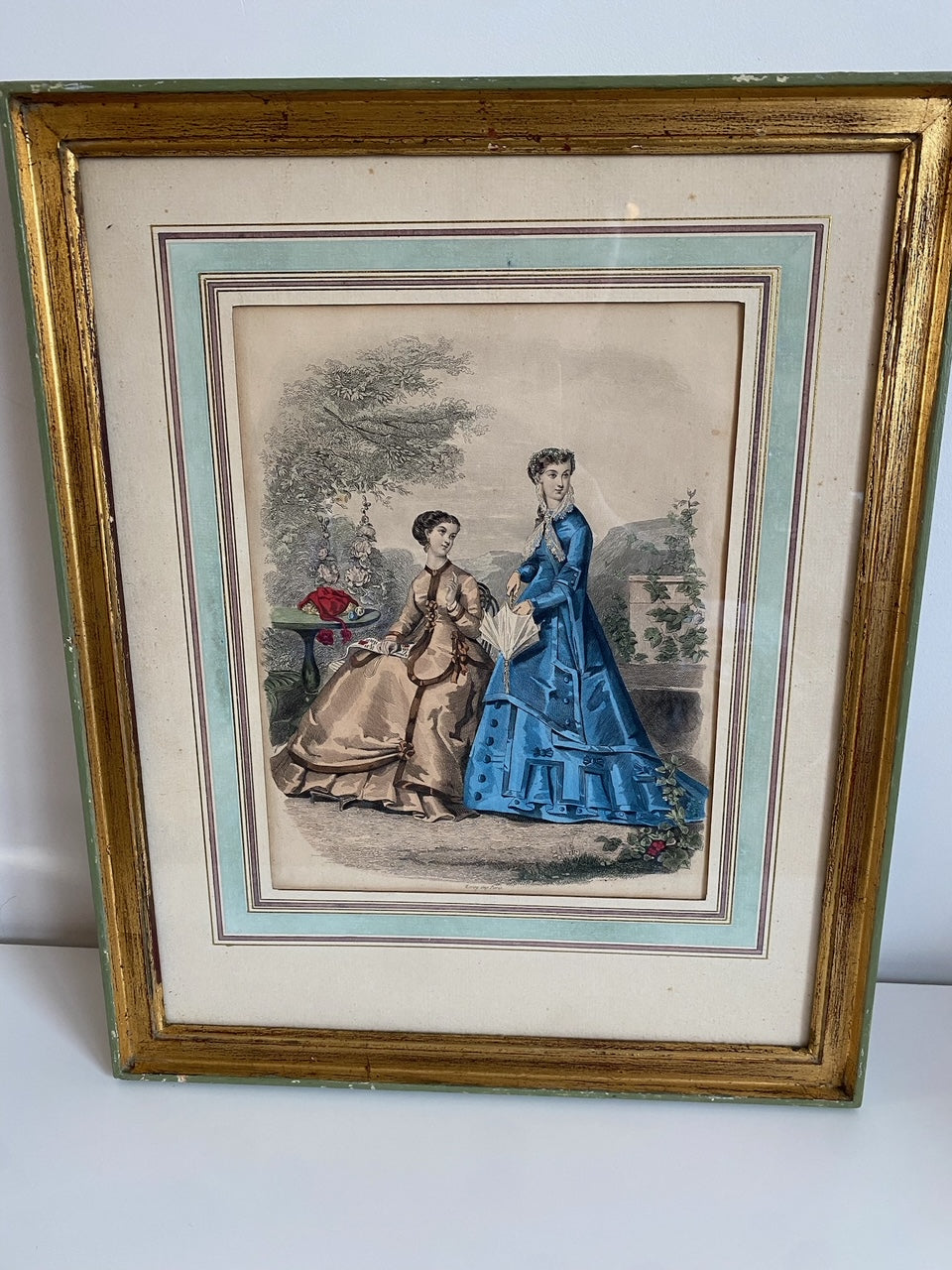 Framed Etching of Two Women in 19th Century France