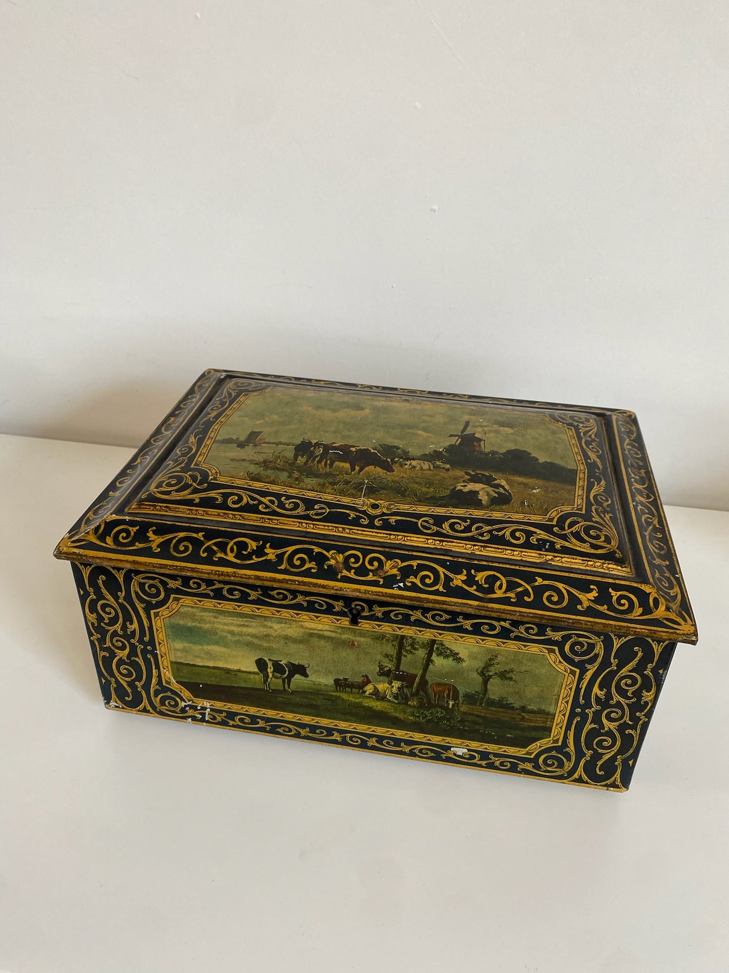 1960s Intricate Countryside Tin Box