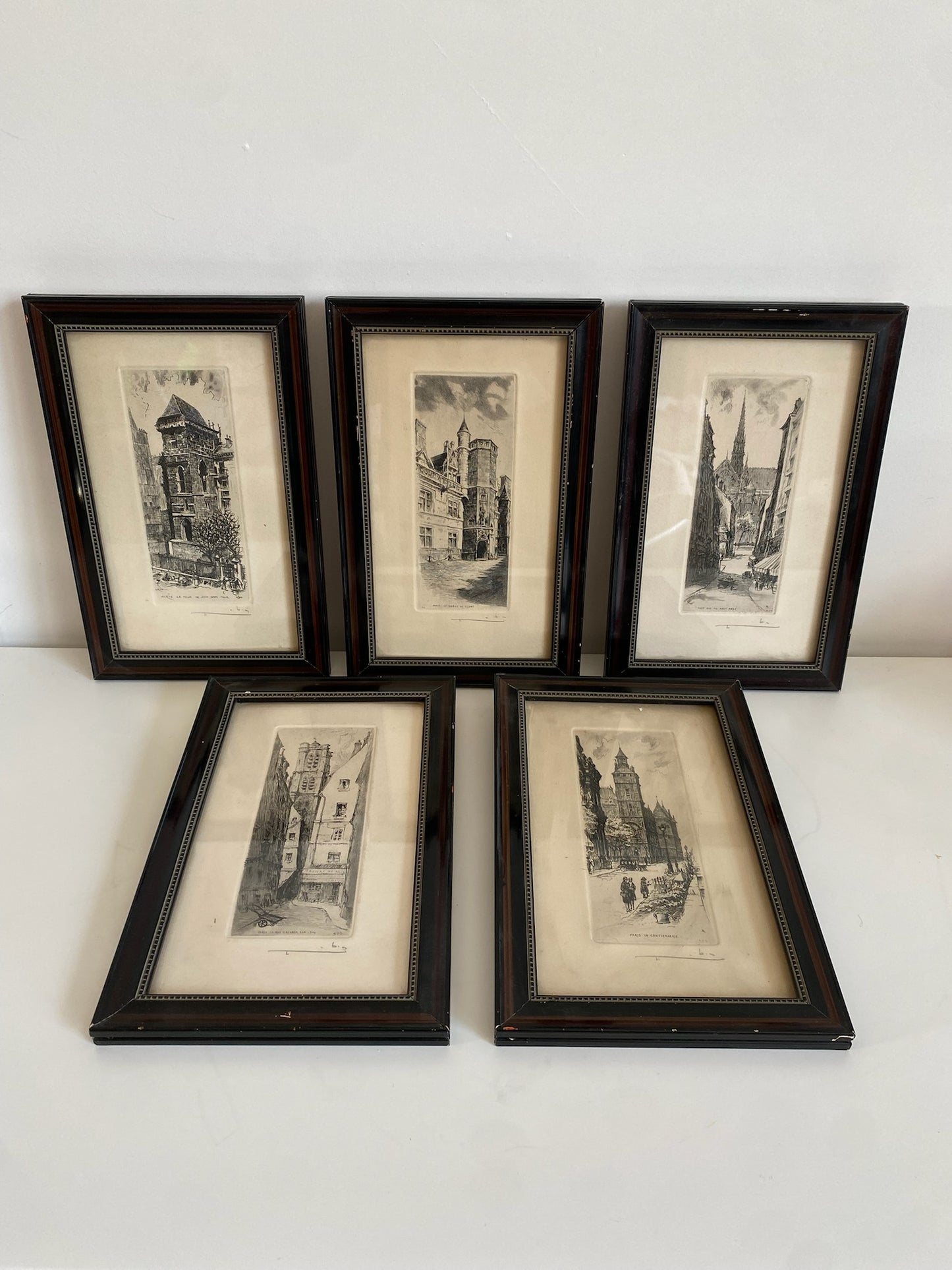 5 Framed Etchings of Old Paris