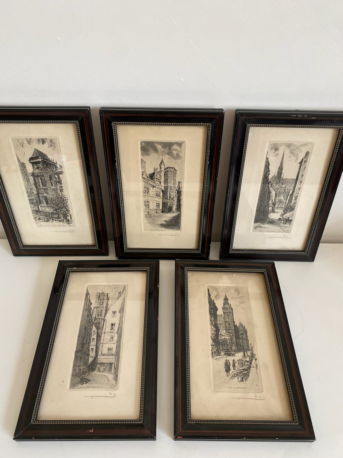 5 Framed Etchings of Old Paris