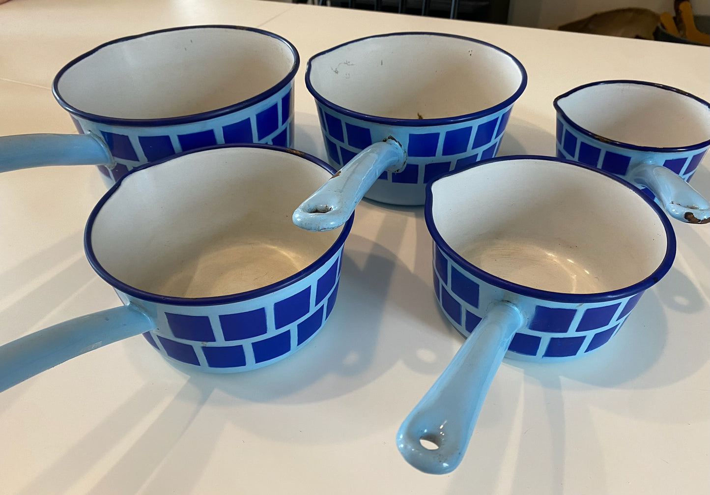 1950s 5-piece Blue Enamel Pot Set