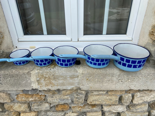 1950s 5-piece Blue Enamel Pot Set