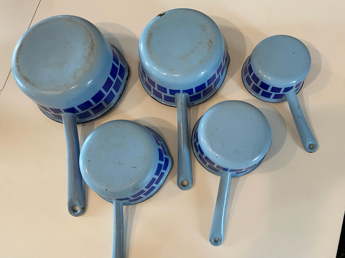 1950s 5-piece Blue Enamel Pot Set