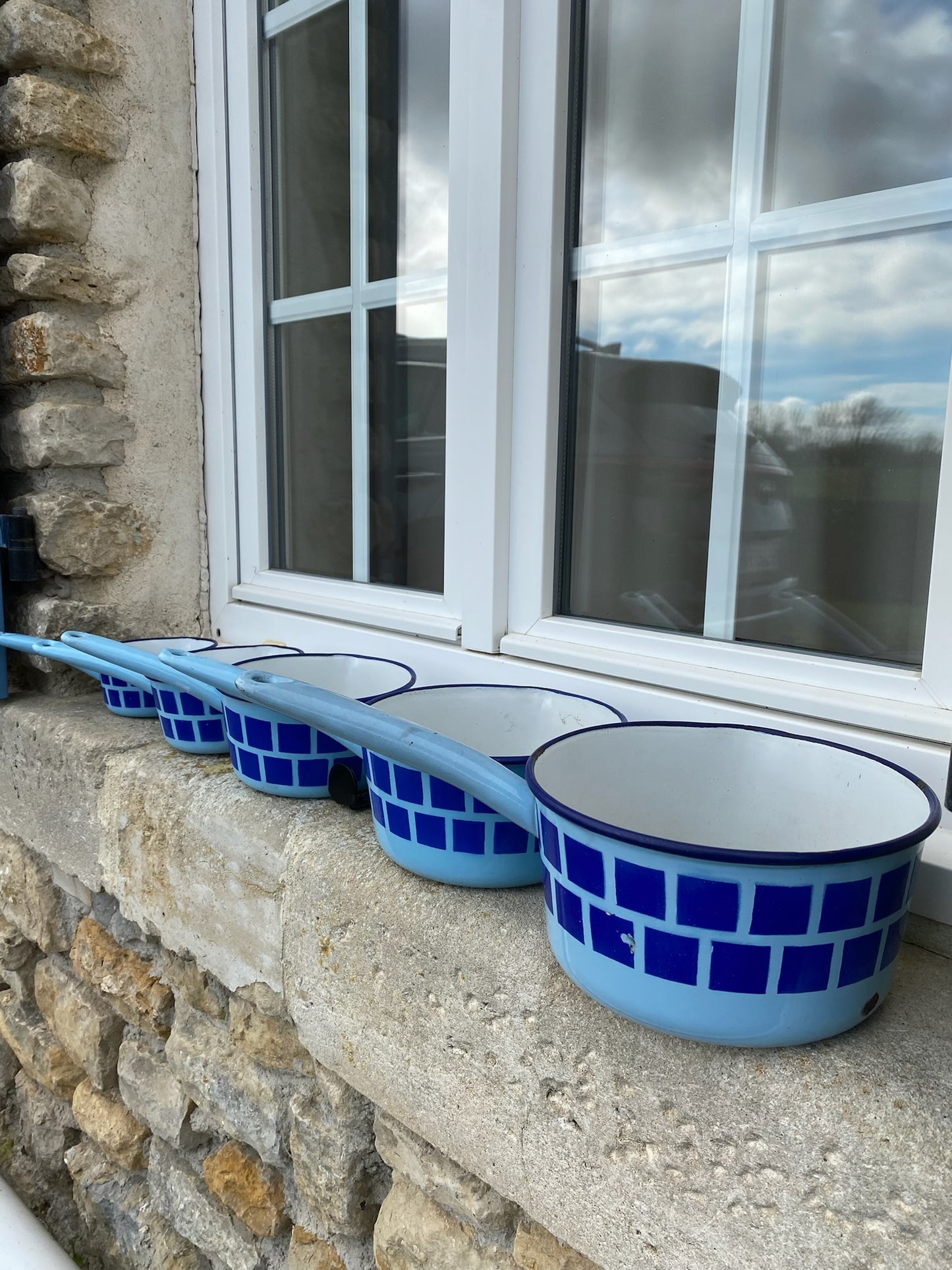 1950s 5-piece Blue Enamel Pot Set