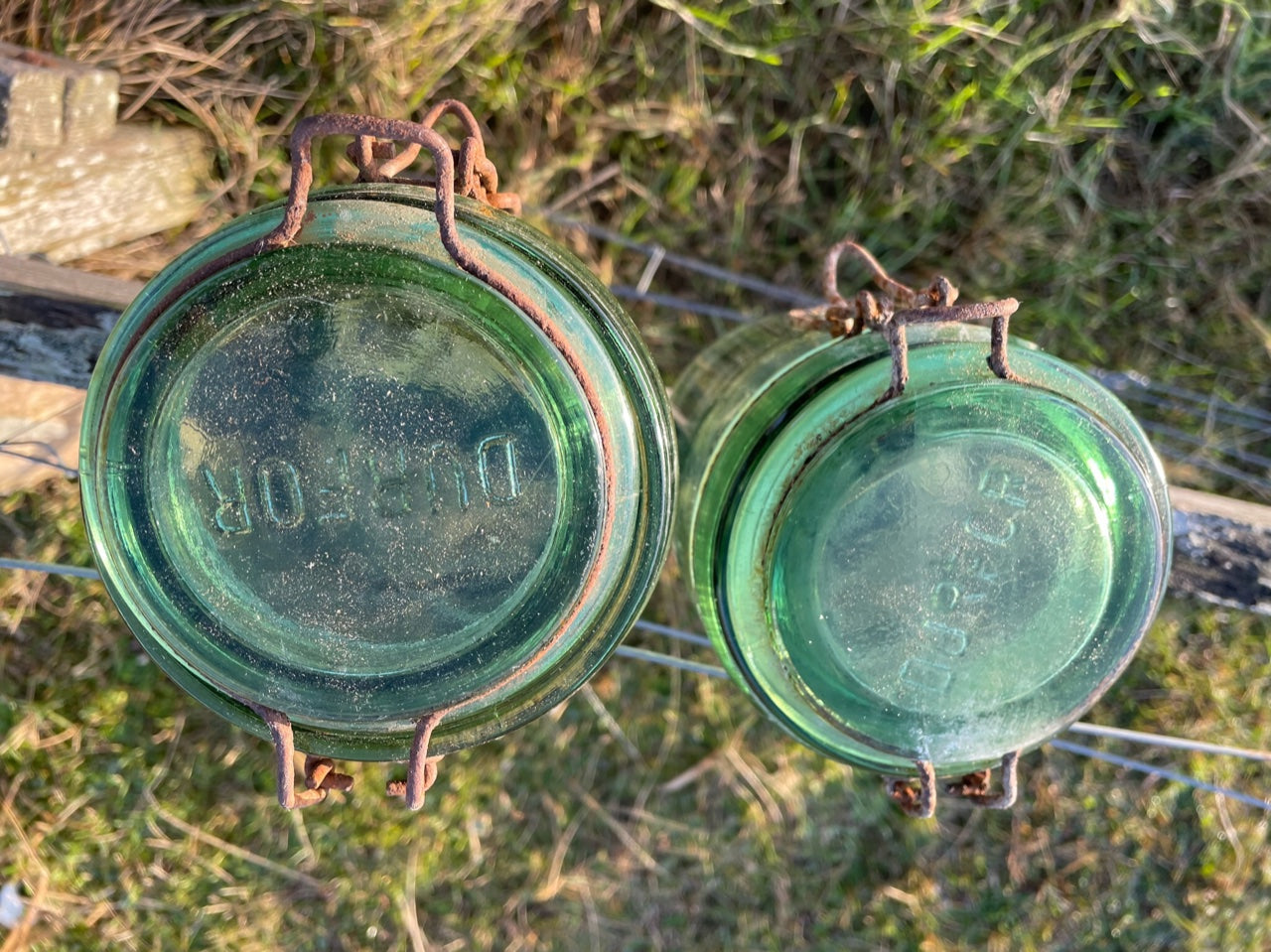 Pair of "Durfor" Green Glass Canning & Storage Jars