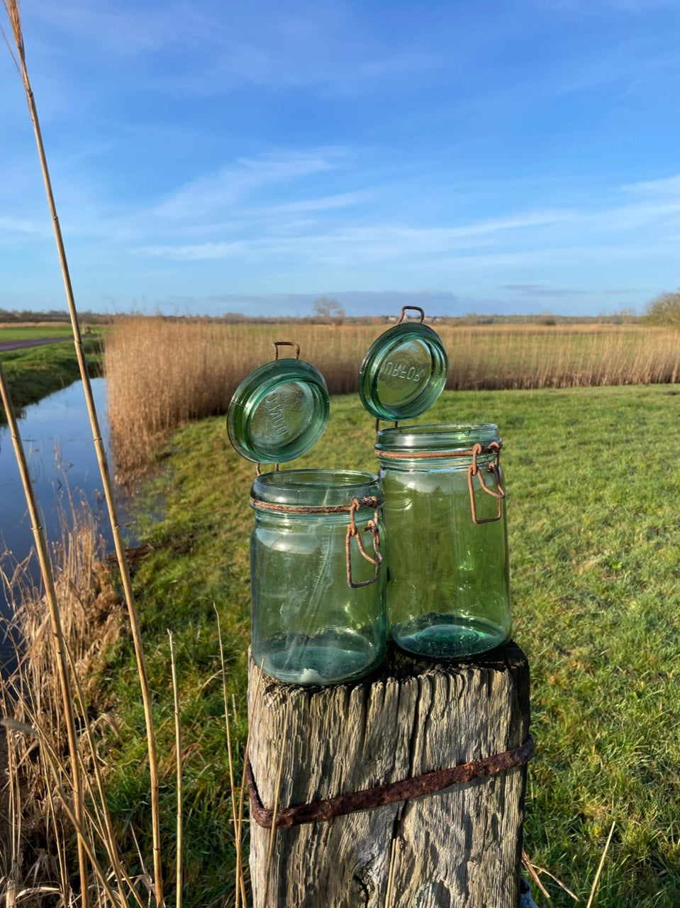 Pair of "Durfor" Green Glass Canning & Storage Jars