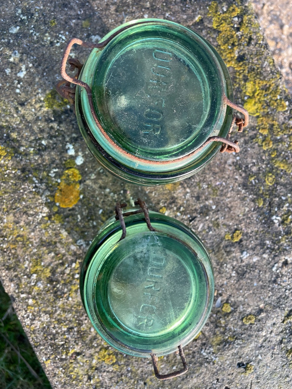 Pair of "Durfor" Green Glass Canning & Storage Jars