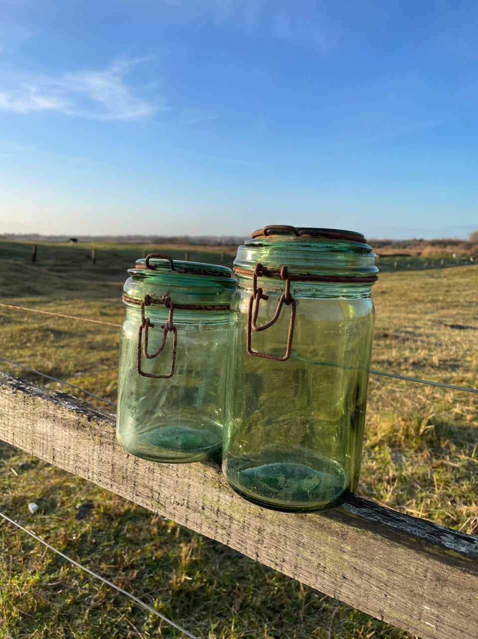 Pair of "Durfor" Green Glass Canning & Storage Jars