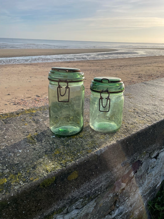 Pair of "Durfor" Green Glass Canning & Storage Jars