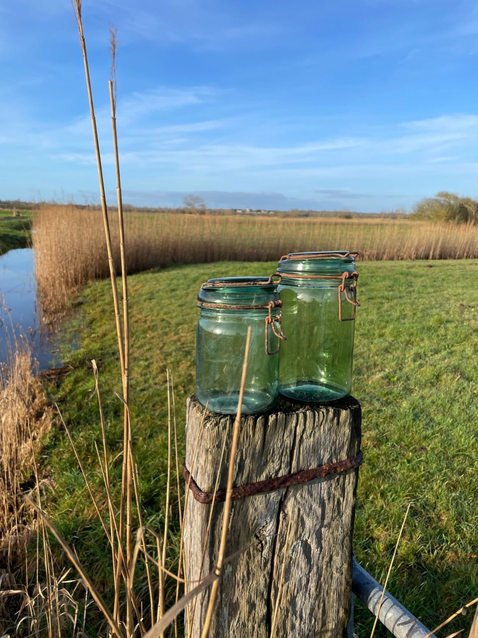 Pair of "Durfor" Green Glass Canning & Storage Jars