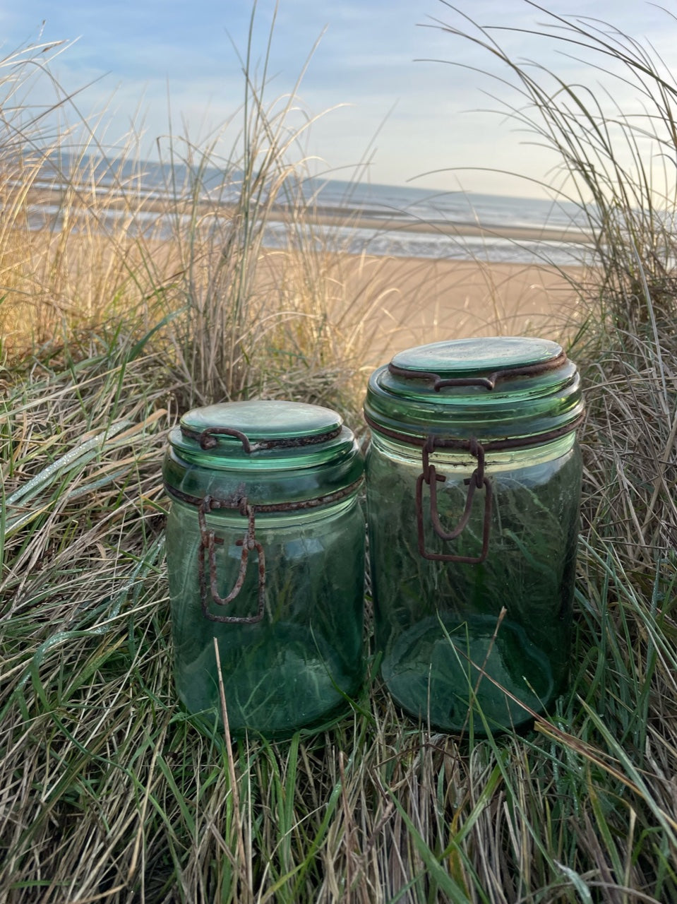 Pair of "Durfor" Green Glass Canning & Storage Jars