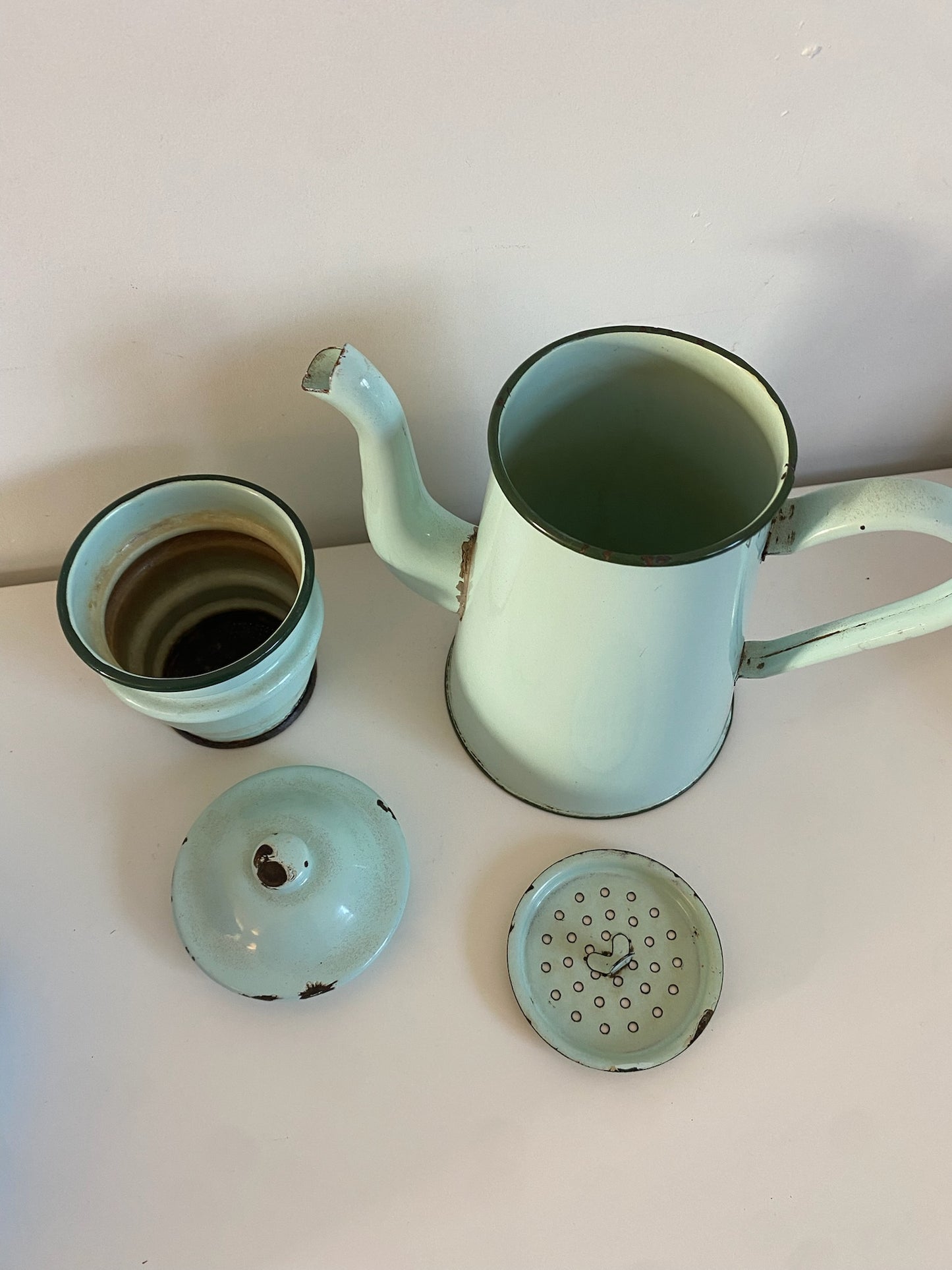 Vintage Mint Green Enamel Cafetière