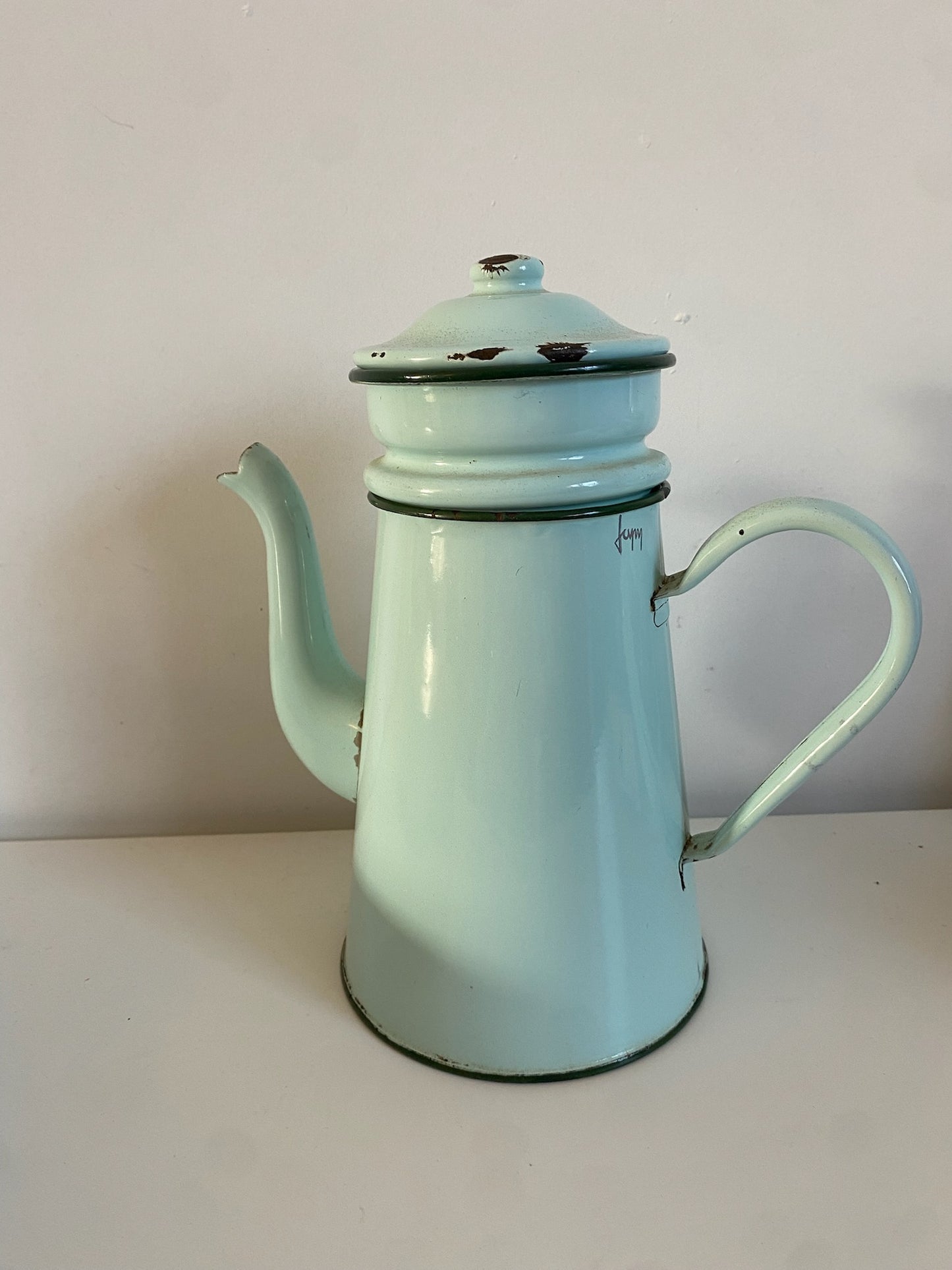 Vintage Mint Green Enamel Cafetière