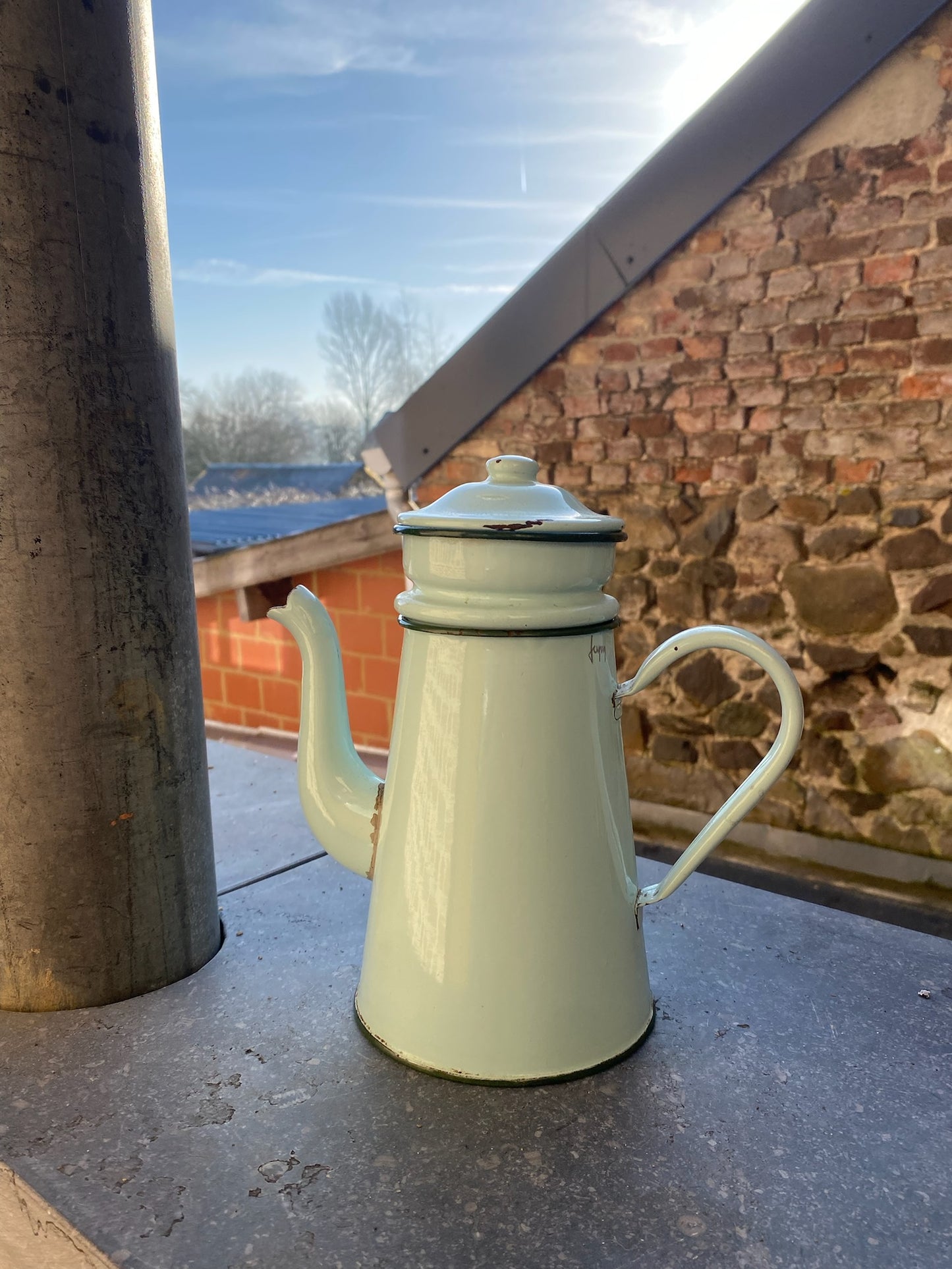 Vintage Mint Green Enamel Cafetière