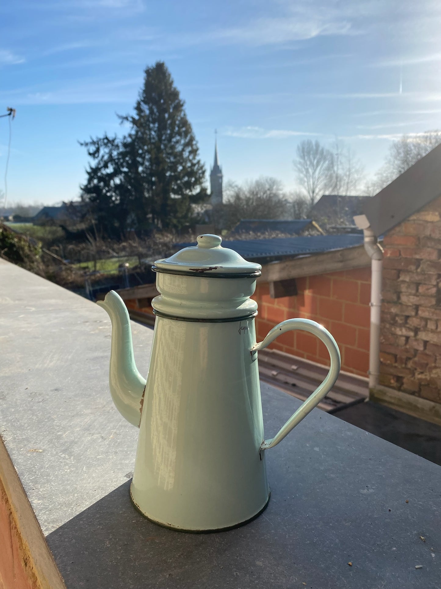 Vintage Mint Green Enamel Cafetière