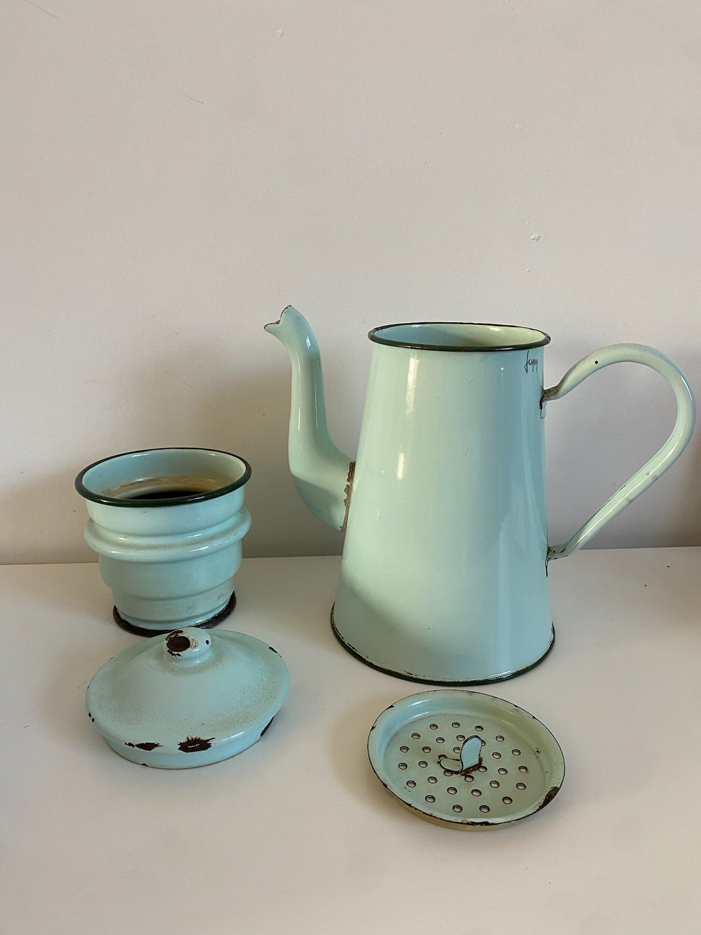 Vintage Mint Green Enamel Cafetière