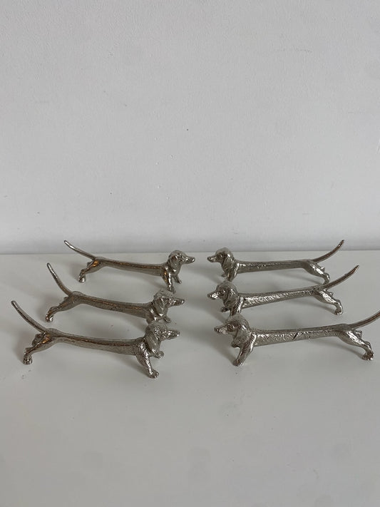 Set of 6 Sterling Silver Daschund "Support Couteau" Kn*fe Rests