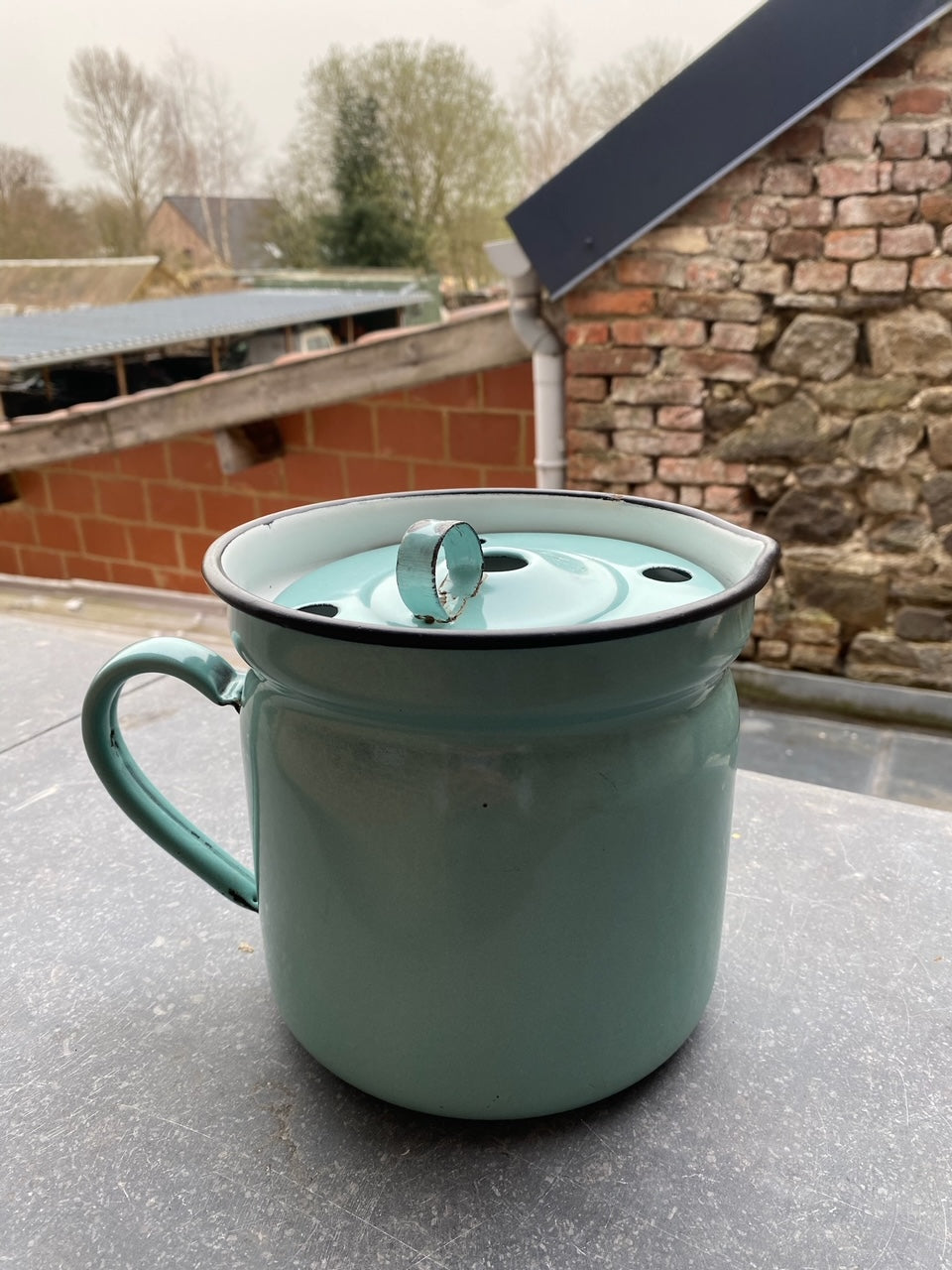 1950s Enamel Milk Kettle ("Bouilloire du lait")